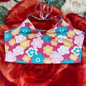 Pink Floral Crop Top! Adjustable Neck Straps!